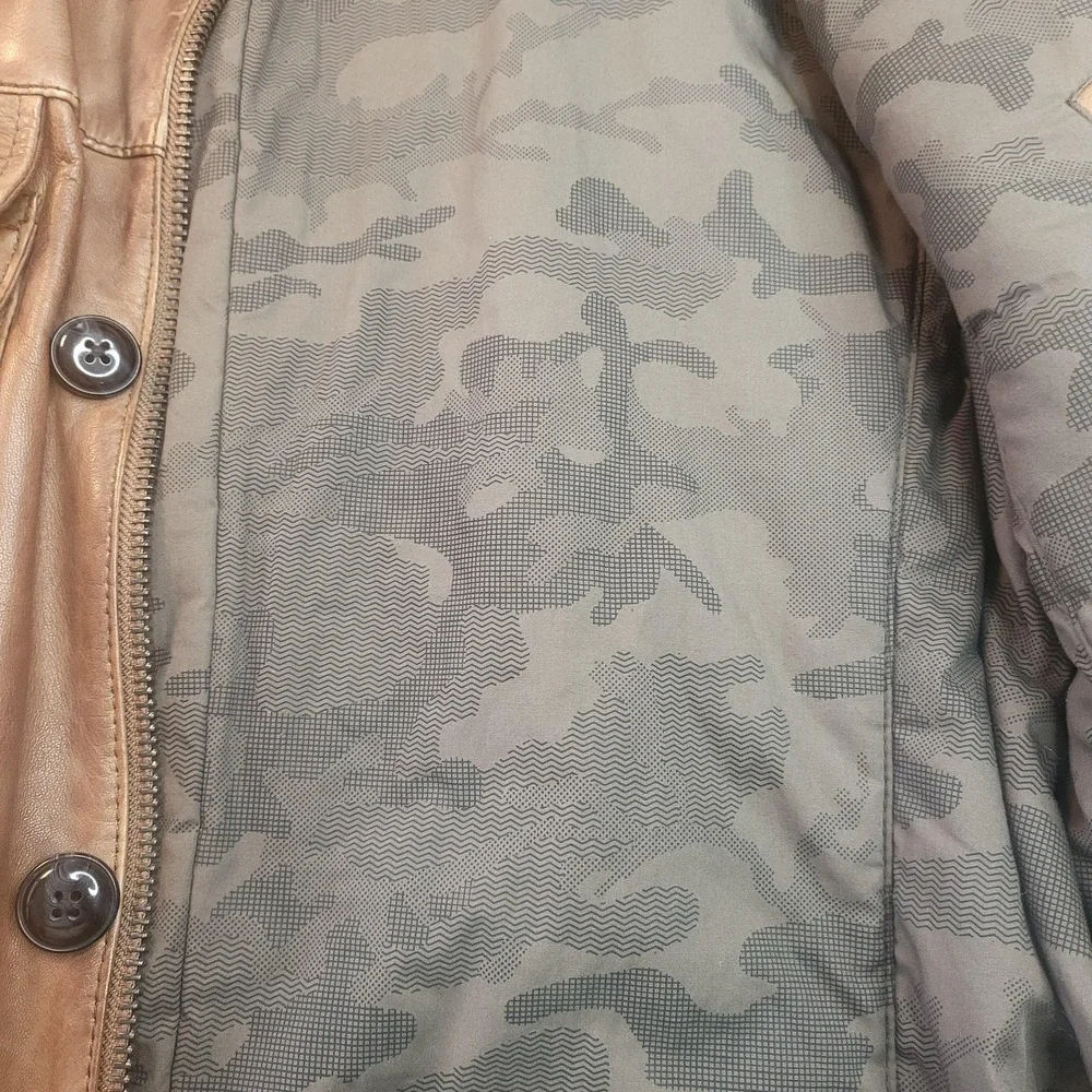 Hugo Boss Jacket Mens 42 Regular Brown Leather Joaco Military Pockets‎ Zip Lined